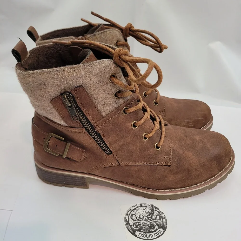 Extreme By Eddie Marc Ankle Boots Womens Brown Felt Collar Stitched Soles Sz 9